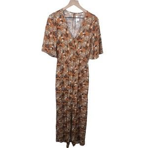 Band‎ Of Gypsies Womens Brown Floral V Neck Short Futter Sleeve Jumpsuit Small